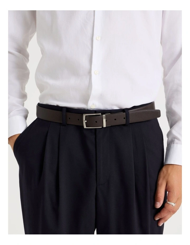 Saffiano/Smooth Reversible Dress Belt Belt Brown/ Brown image 2