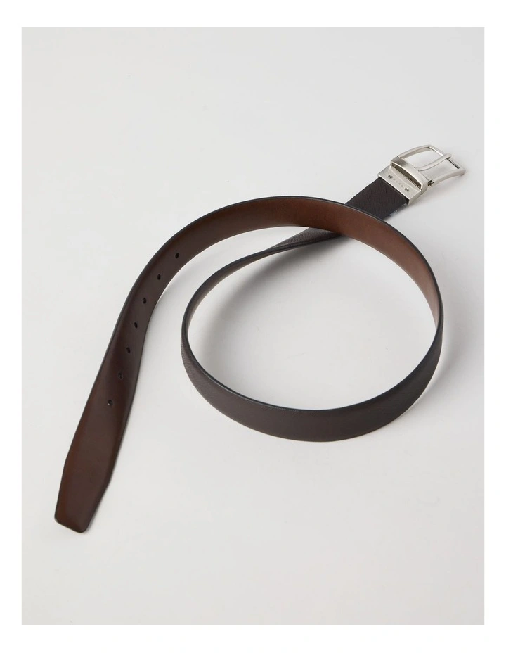 Saffiano/Smooth Reversible Dress Belt Belt Brown/ Brown image 3