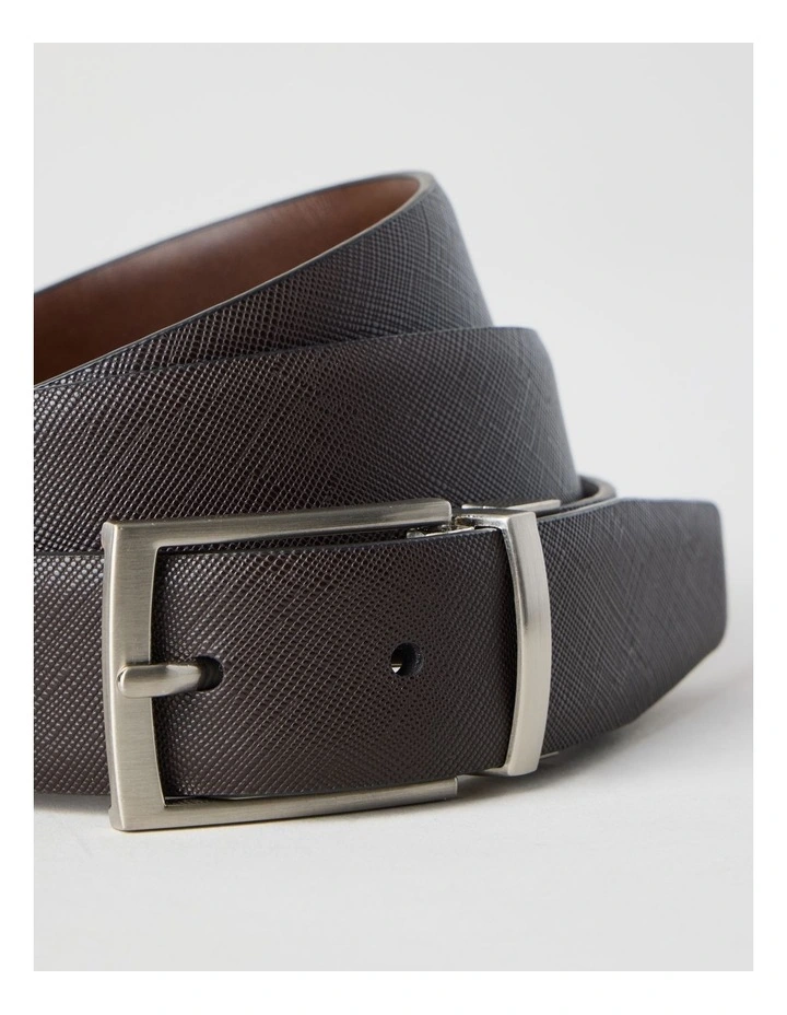 Saffiano/Smooth Reversible Dress Belt Belt Brown/ Brown image 4