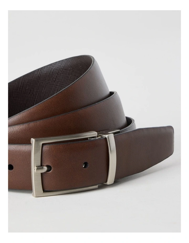 Saffiano/Smooth Reversible Dress Belt Belt Brown/ Brown image 6