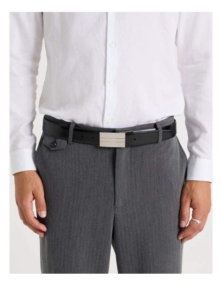 Plate Buckle Reversible Belt Black/Brown image 2