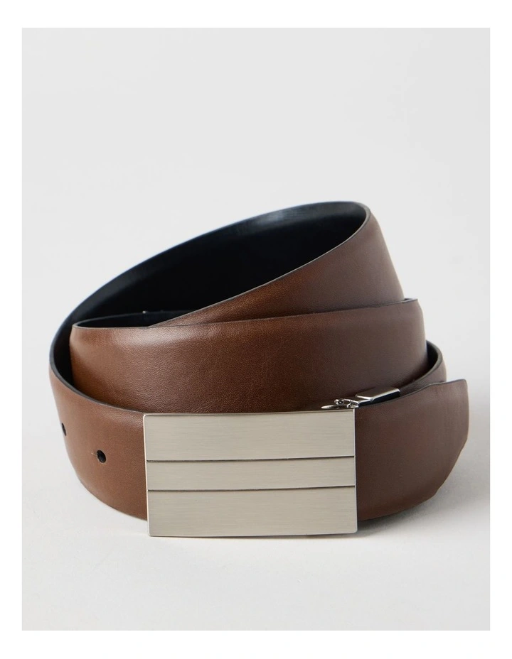 Plate Buckle Reversible Belt Black/Brown image 5