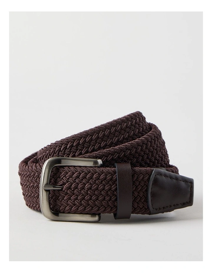 Woven Casual Belt Brown With Brown Leather Trim Belt Brown image 1
