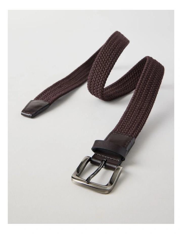 Woven Casual Belt Brown With Brown Leather Trim Belt Brown image 3