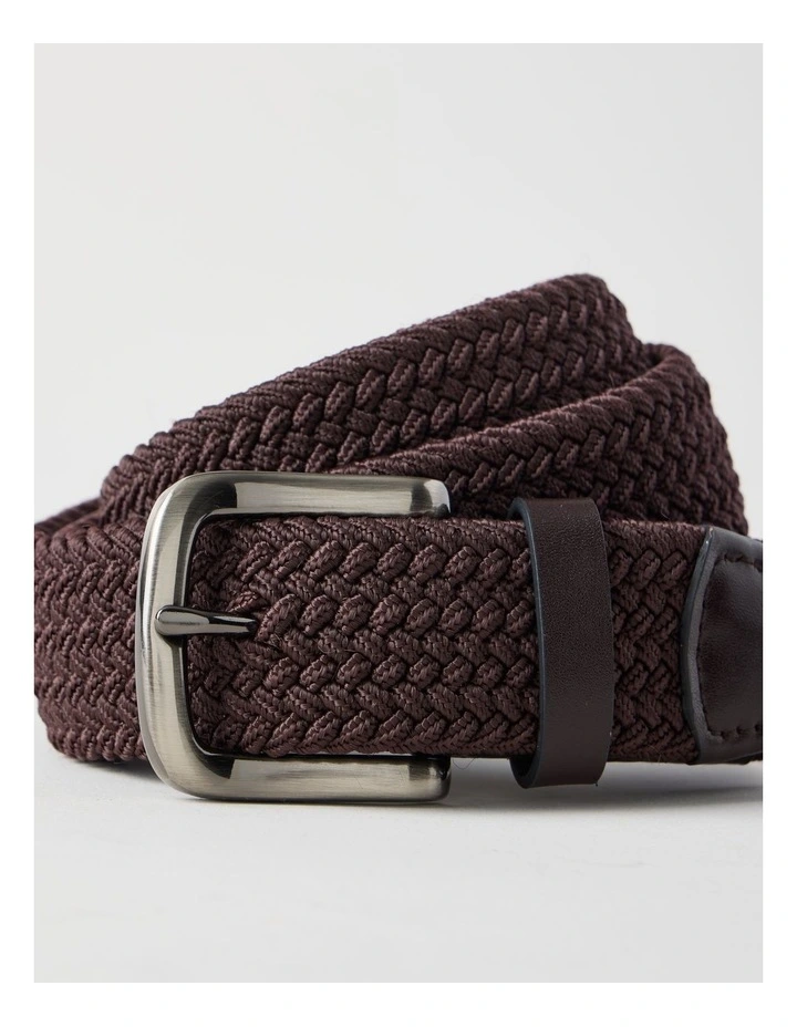 Woven Casual Belt Brown With Brown Leather Trim Belt Brown image 5