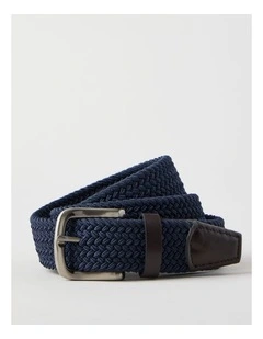 Woven Casual Belt Navy With Brown Leather Trim Belt Navy