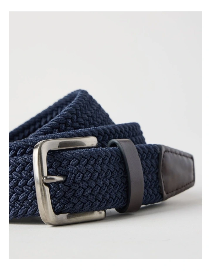 Woven Casual Belt Navy With Brown Leather Trim Belt Navy image 3
