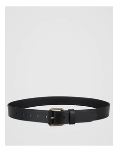 Smart Casual Leather Belt With Roller Buckle Black/Brass Belt Black/Brass