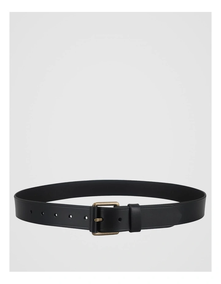 Smart Casual Leather Belt With Roller Buckle Black/Brass Belt Black/Brass image 1