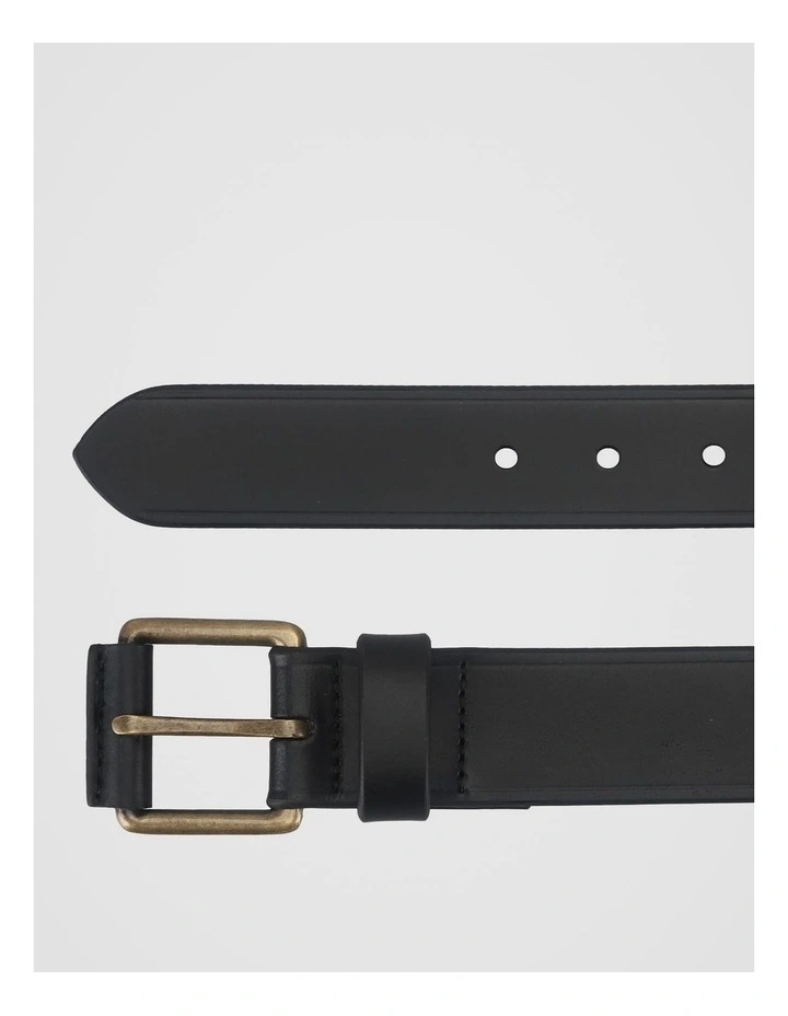 Smart Casual Leather Belt With Roller Buckle Black/Brass Belt Black/Brass image 2