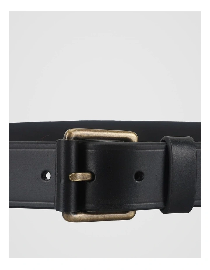Smart Casual Leather Belt With Roller Buckle Black/Brass Belt Black/Brass image 3