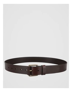 Smart Casual Leather Belt With Roller Buckle Brown/Brass Belt Brown/Brass