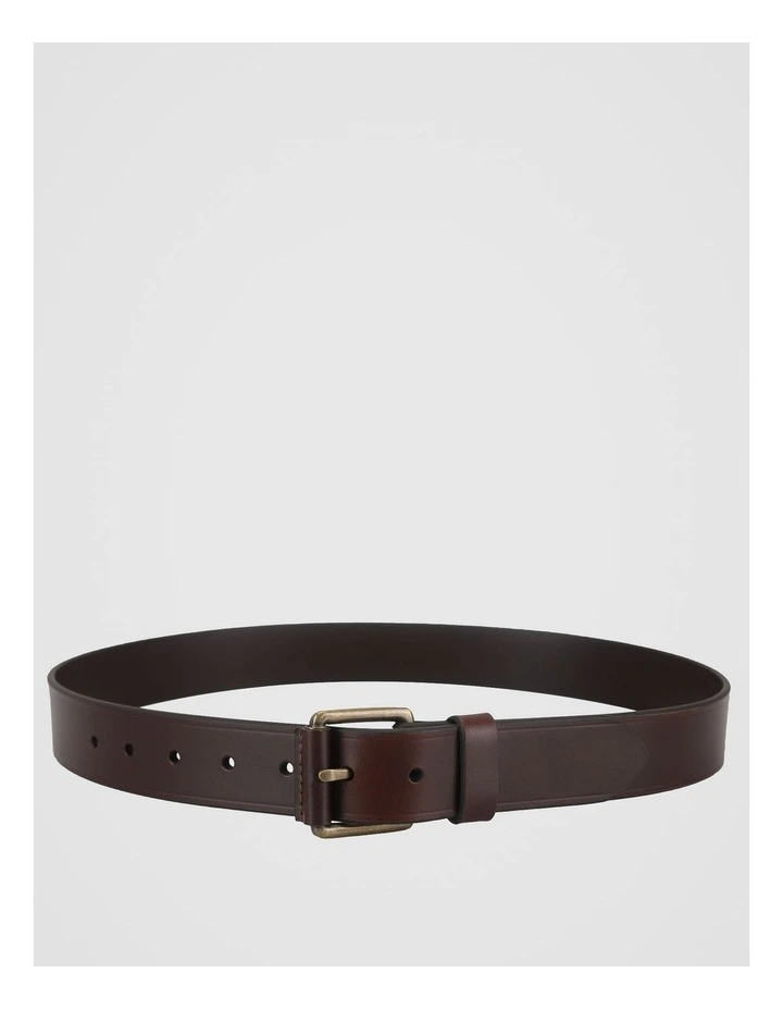 Smart Casual Leather Belt With Roller Buckle Brown/Brass Belt Brown/Brass image 1