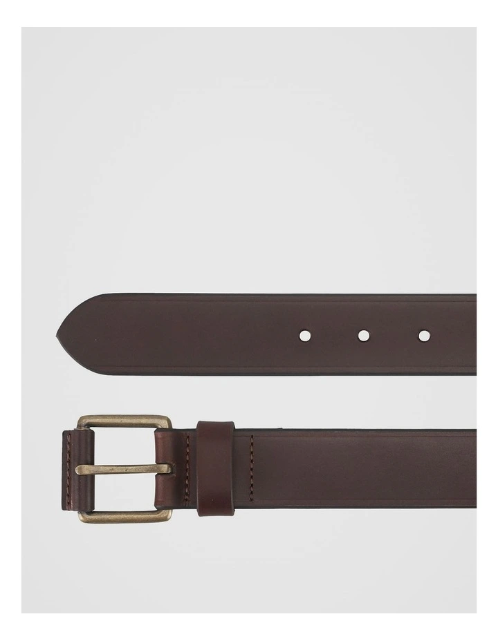 Smart Casual Leather Belt With Roller Buckle Brown/Brass Belt Brown/Brass image 2