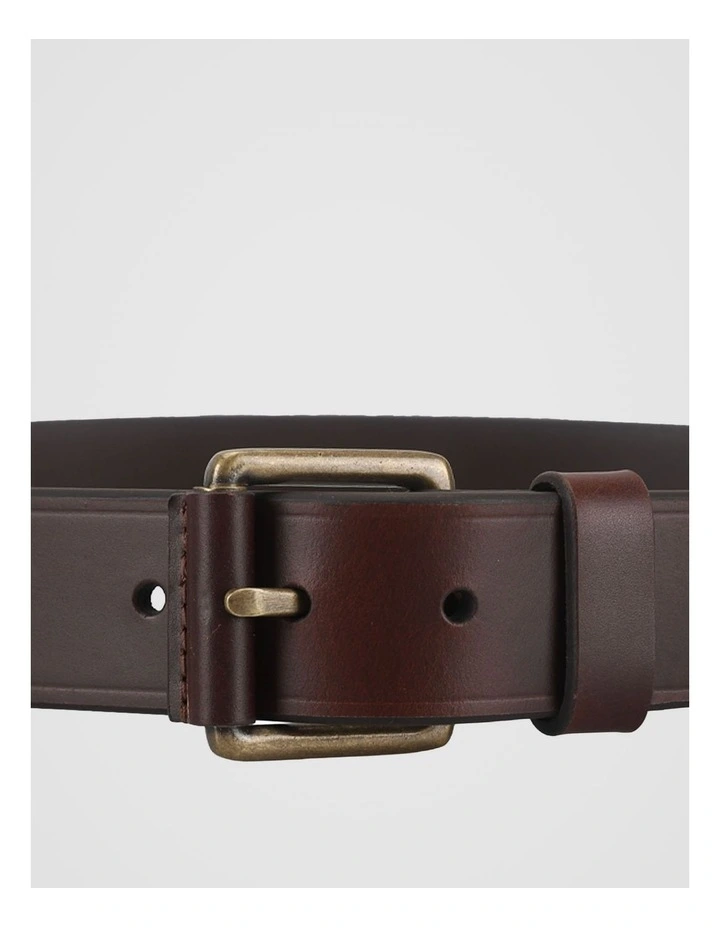 Smart Casual Leather Belt With Roller Buckle Brown/Brass Belt Brown/Brass image 3