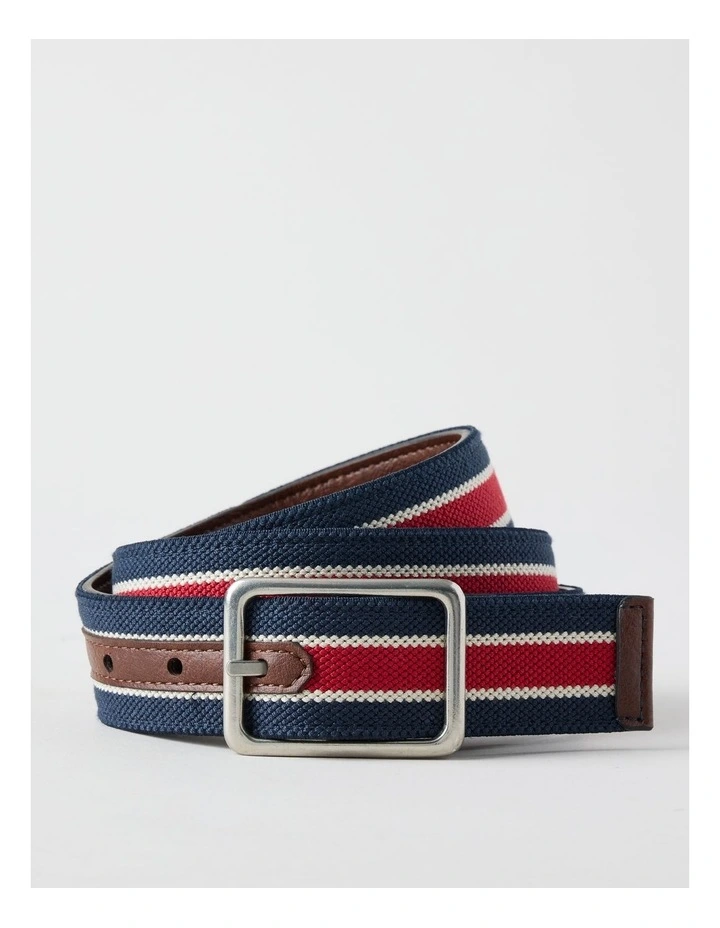 Centre Bar Stretch Webbing Belt Stripe/Antique Silver. Red Navy Stripe Belt Red/Navy image 1