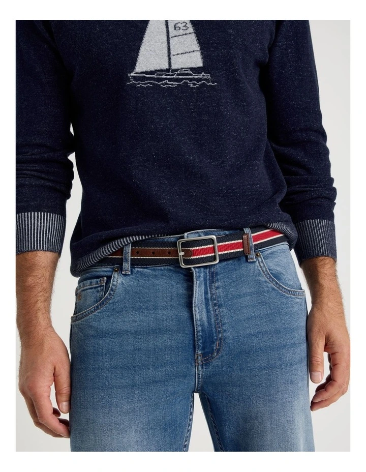 Centre Bar Stretch Webbing Belt Stripe/Antique Silver. Red Navy Stripe Belt Red/Navy image 2