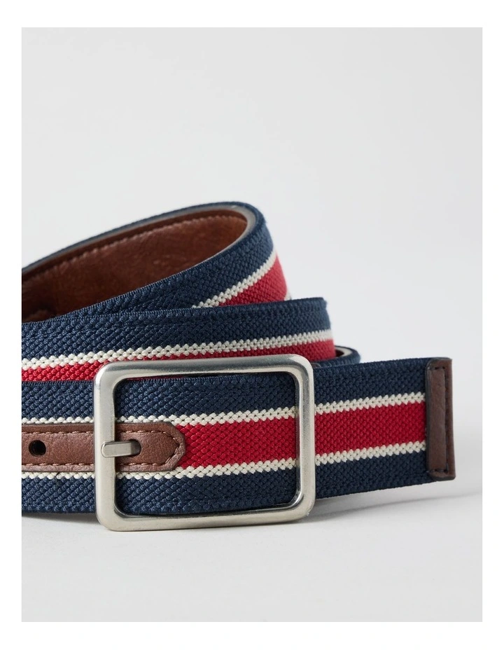 Centre Bar Stretch Webbing Belt Stripe/Antique Silver. Red Navy Stripe Belt Red/Navy image 5