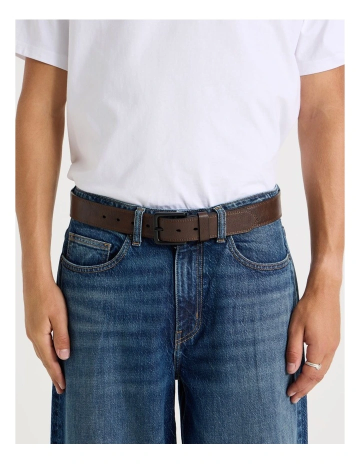 Casual Leather Belt Brown/Black Belt Brown/Black image 2