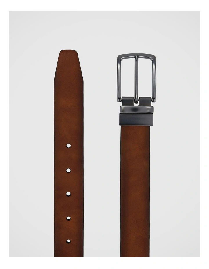 Textured Reversible Belt in Tan/Black image 3
