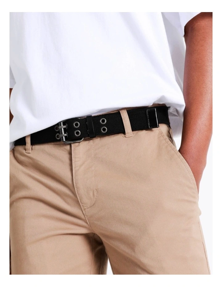Eyelet Roller Buckle Webbing Belt in Black image 2