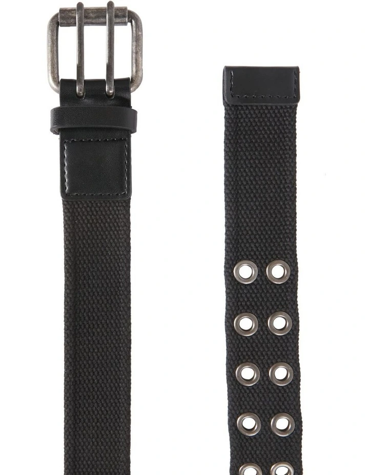 Eyelet Roller Buckle Webbing Belt in Black image 3