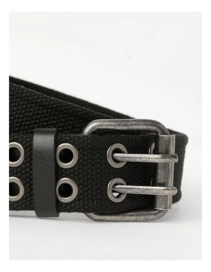 Eyelet Roller Buckle Webbing Belt in Black image 4