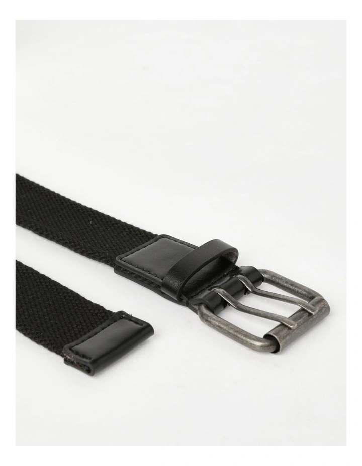 Eyelet Roller Buckle Webbing Belt in Black image 5