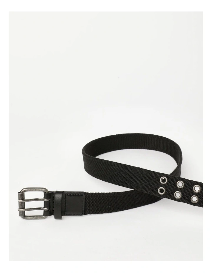 Eyelet Roller Buckle Webbing Belt in Black image 7