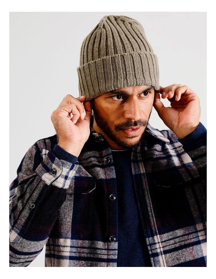 Chunky Rib Beanie in Beige image 2