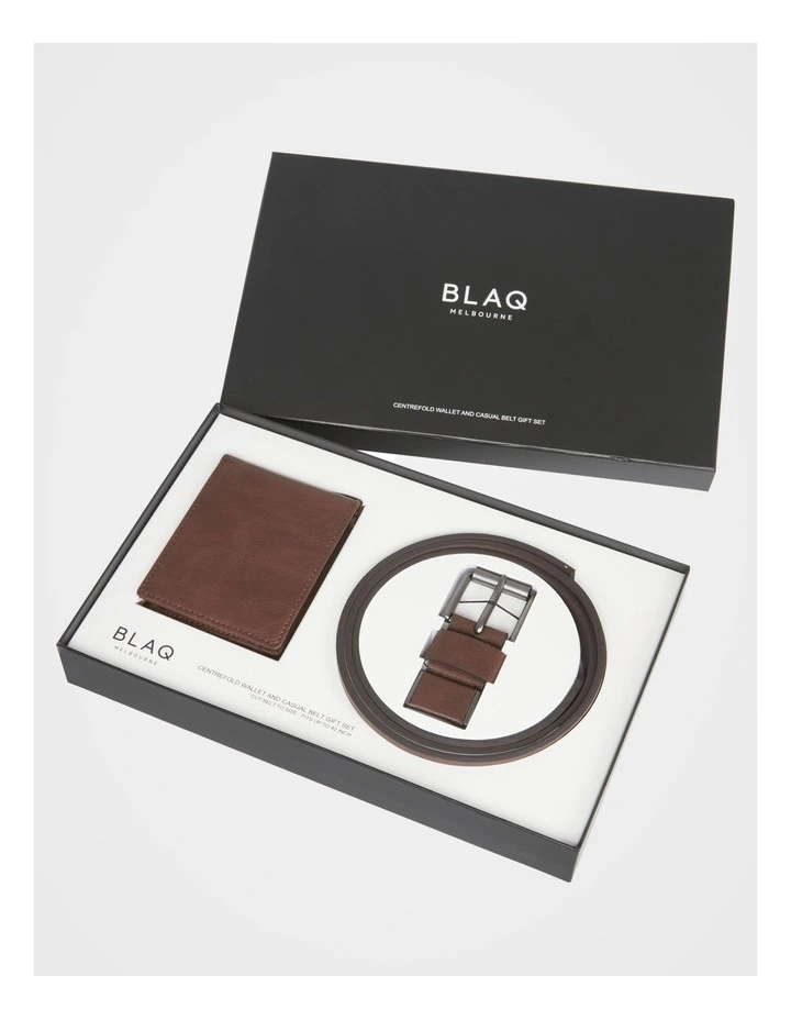 Wallet and Belt Gift Set in Brown image 1