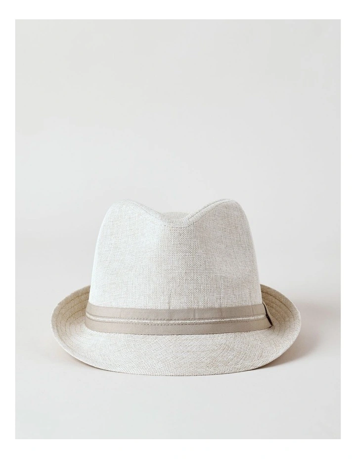 Woven Trilby Hat in Beige image 3