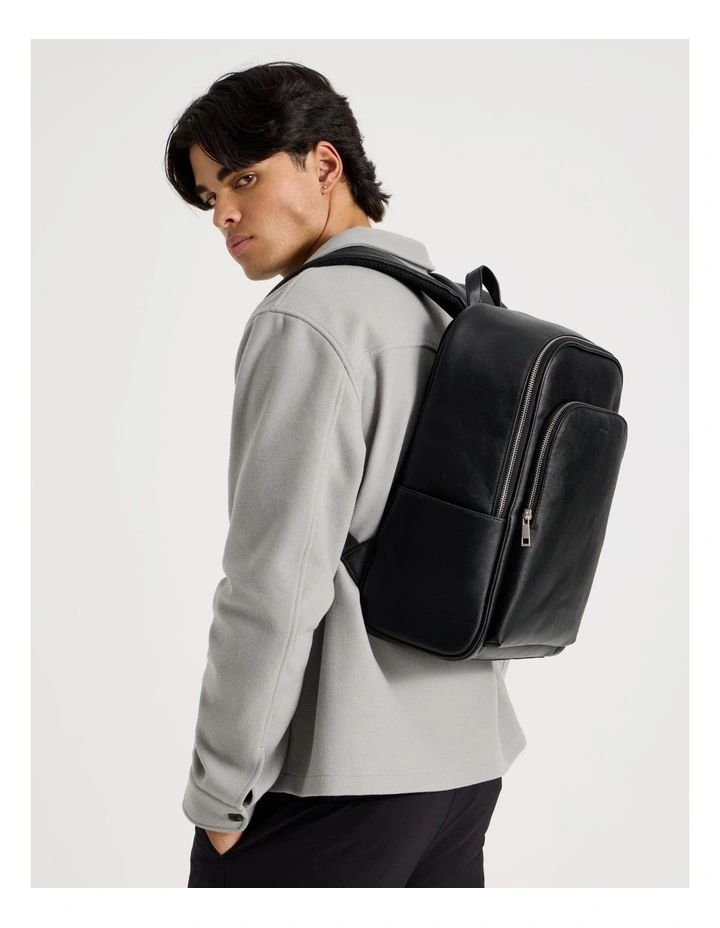 Saffiano Backpack Bag in Black image 2