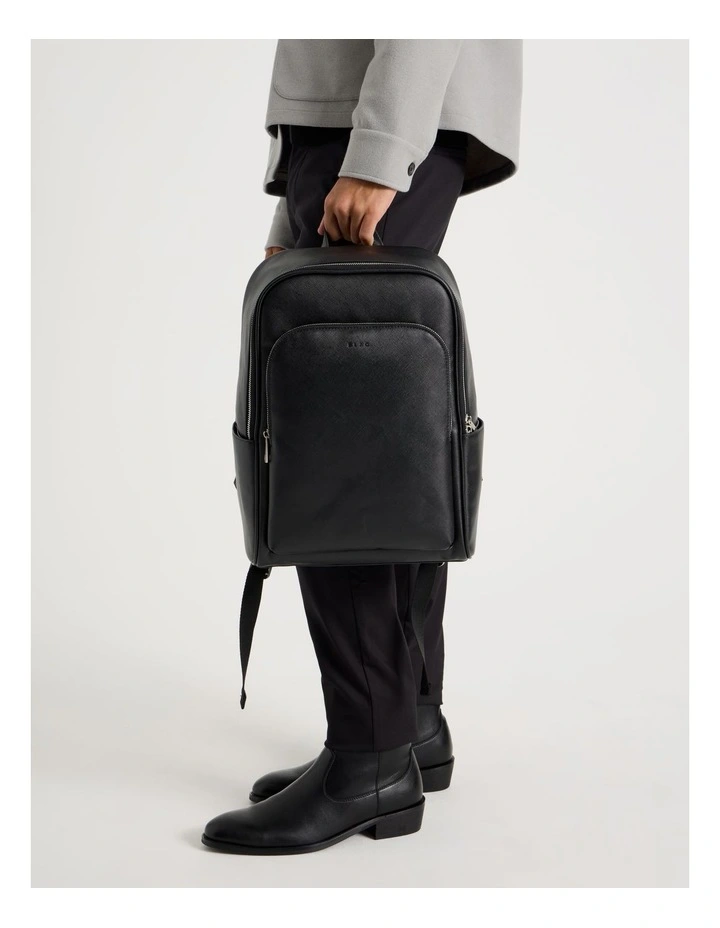 Saffiano Backpack Bag in Black image 4