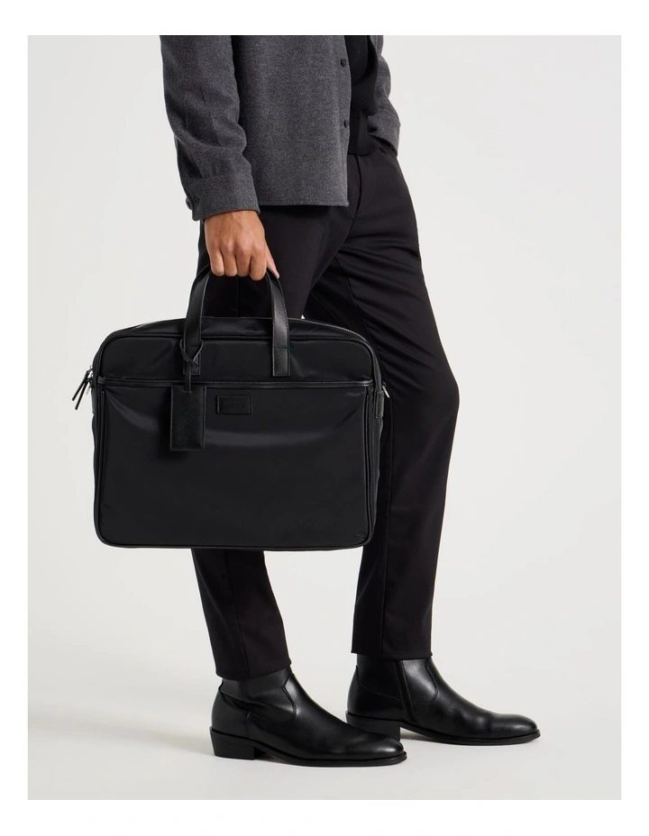 Nylon And PU Leather Laptop Bag in Black image 1