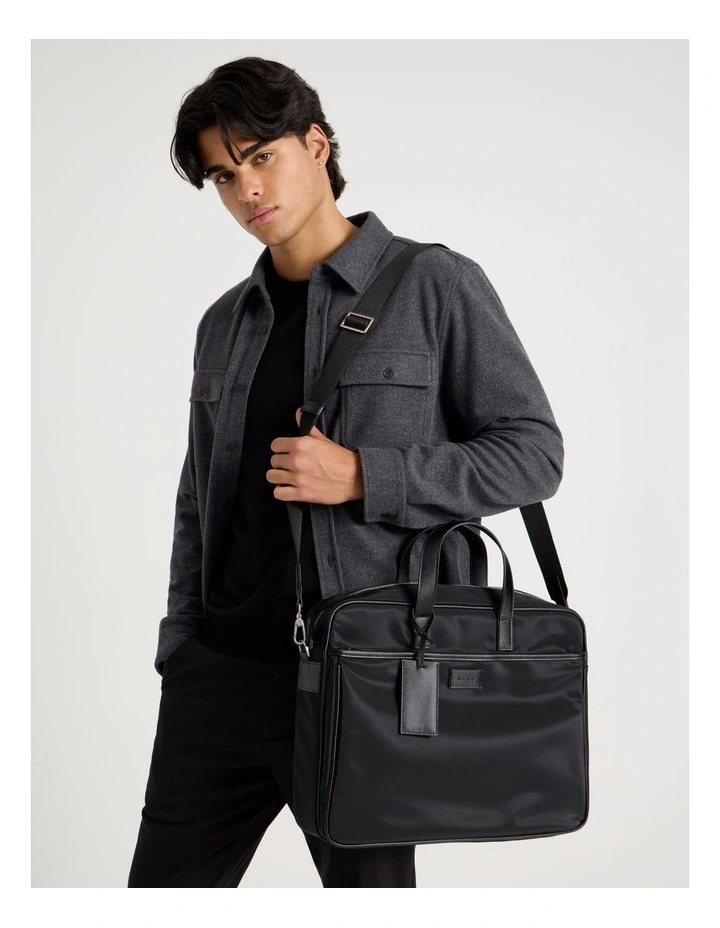Nylon And PU Leather Laptop Bag in Black image 2