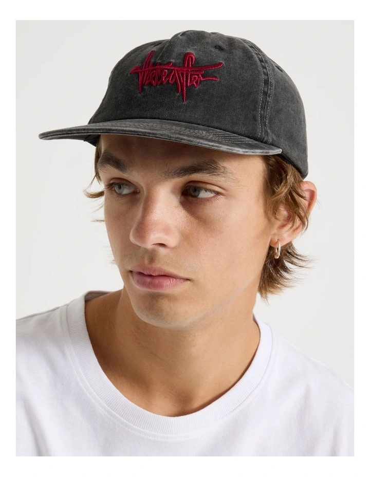 4 Panel Flat Brim Washed Cap in Black image 2