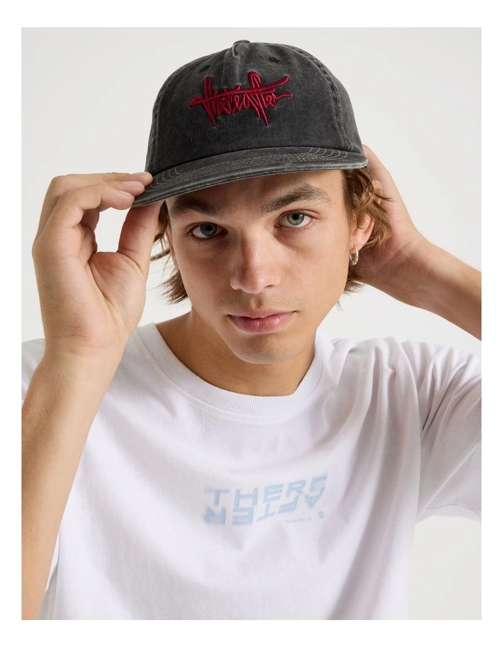 4 Panel Flat Brim Washed Cap in Black image 4