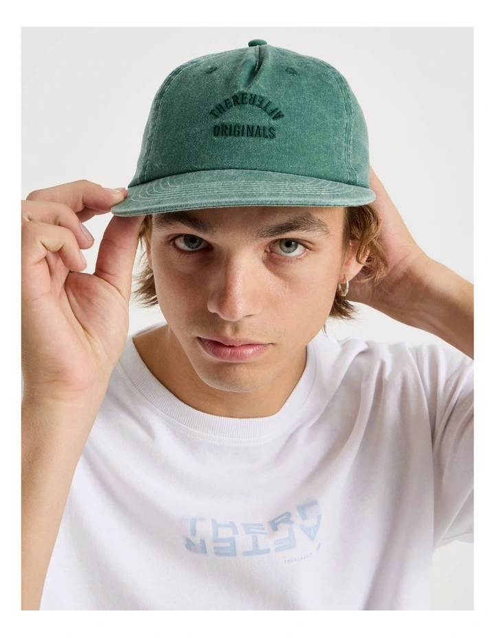 4 Panel Flat Brim Washed Cap Hat in Green image 2