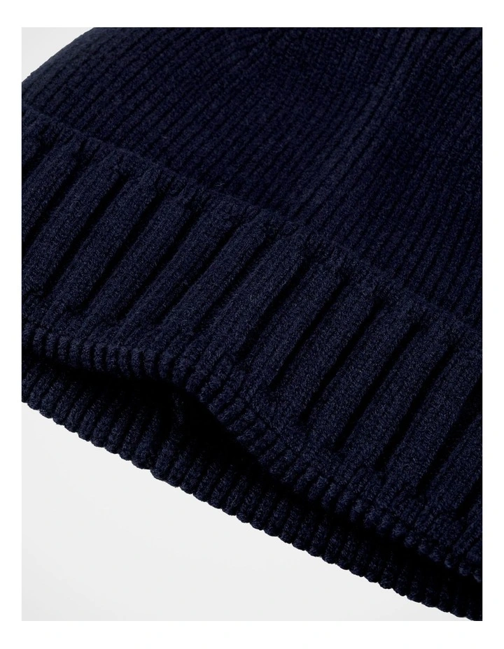 Ribbed Contrast Turn Back Beanie Winter Accessory Navy image 2