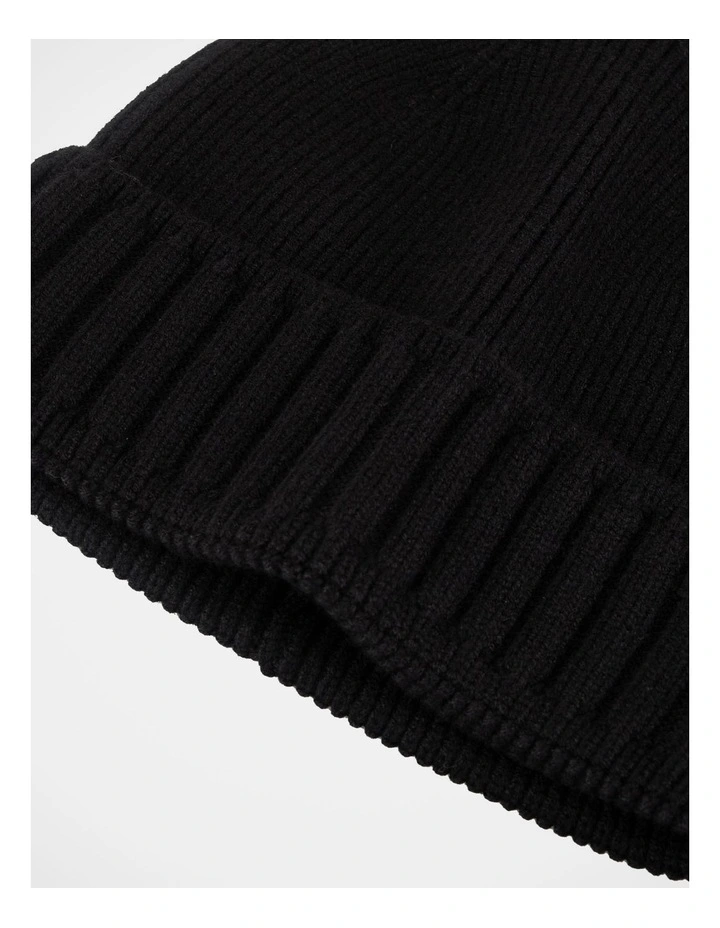 Ribbed Contrast Turn Back Beanie  Winter Accessory Black image 2