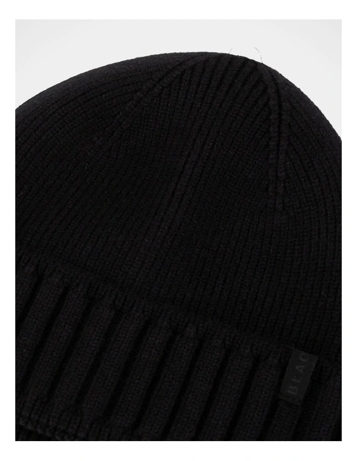 Ribbed Contrast Turn Back Beanie  Winter Accessory Black image 3