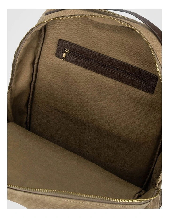 Canvas Backpack Bag With Leather Trims Bag Beige/Brown image 3