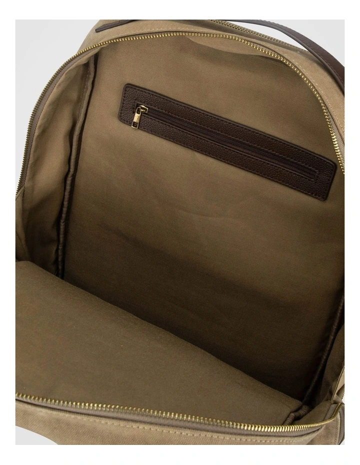 Canvas Backpack Bag With Leather Trims Bag Beige/Brown image 3