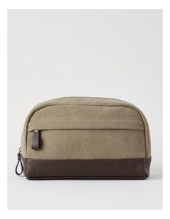 Canvas Washbag With Leather Trim Toiletry Bag Beige/Brown