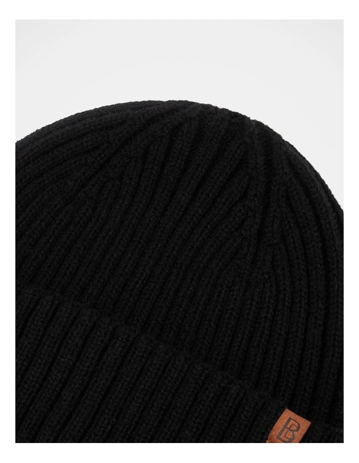 Double Rib Knit Wool Beanie  Winter Accessory Black image 3