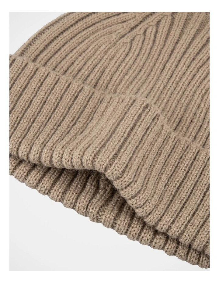 Double Rib Knit Wool Beanie  Winter Accessory Beige image 2