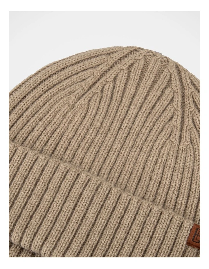 Double Rib Knit Wool Beanie  Winter Accessory Beige image 3