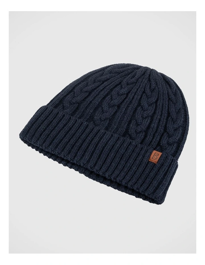 Cable Knit Beanie Winter Accessory Navy image 1