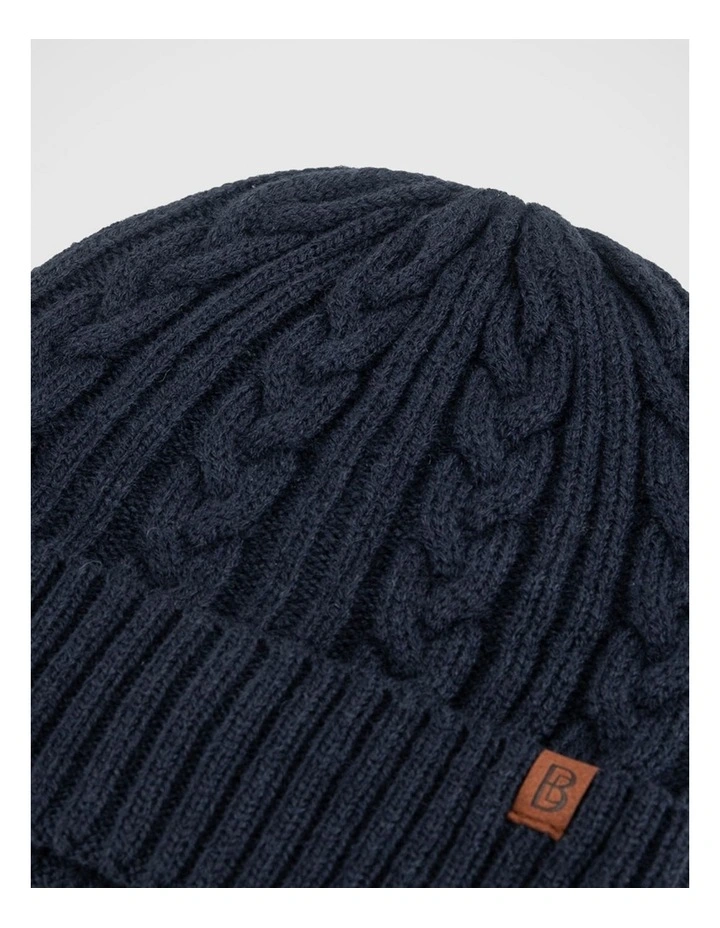 Cable Knit Beanie Winter Accessory Navy image 3